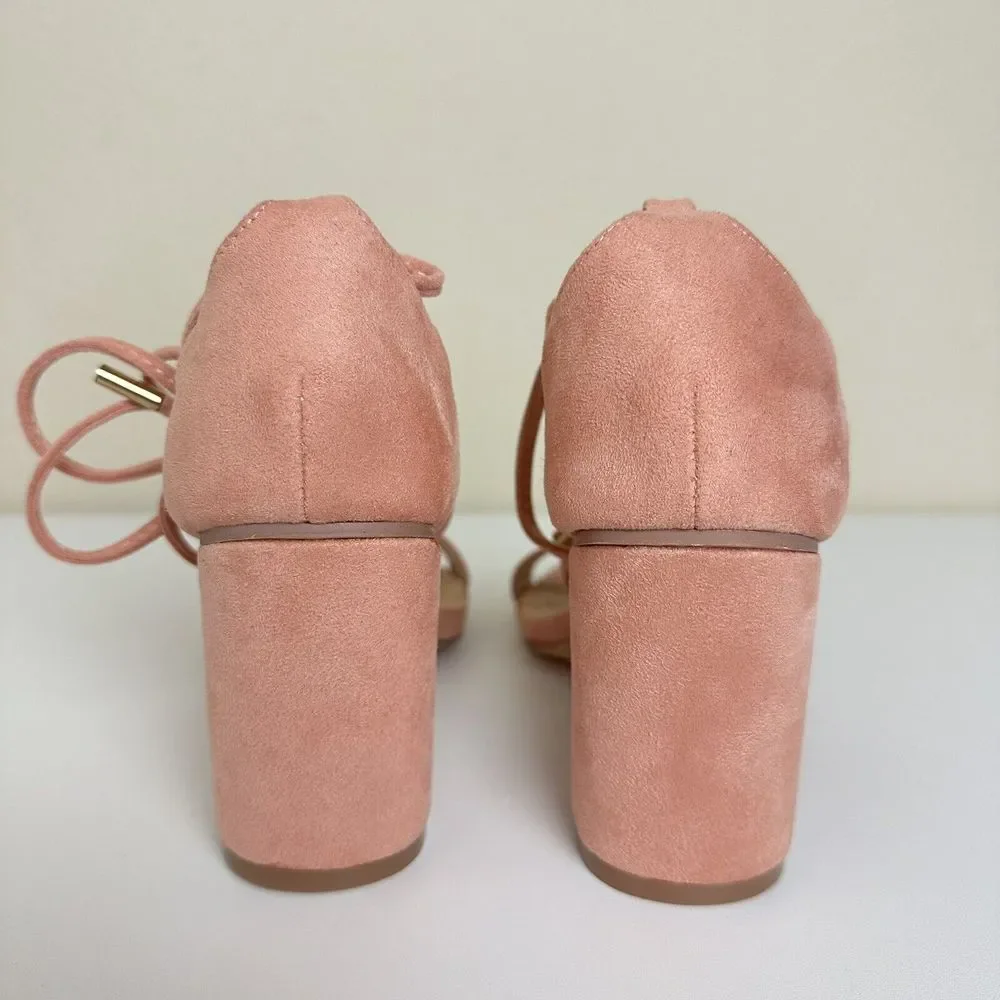 Lulu's Kaira Peach Suede Lace-Up Heels Casual Formal Prom Barbie Womens‎ Size 6
